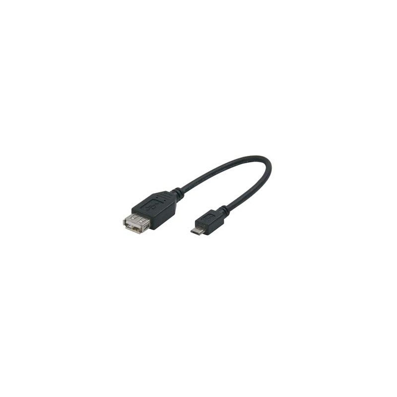 USB kabel (2.0), microUSB (M) - USB A F, 0.2m, OTG, czarny, EOL