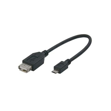 USB kabel (2.0), microUSB (M) - USB A F, 0.2m, OTG, czarny, EOL