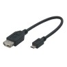 USB kabel (2.0), microUSB (M) - USB A F, 0.2m, OTG, czarny, EOL