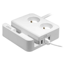 Logo 2 gniazda, biała, 3x USB, z podsatwą na telefon