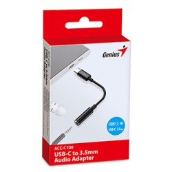 USB/Audio adapter, USB C (M) - Jack (3,5mm) F, stereo, czarna, Genius ACC-C100