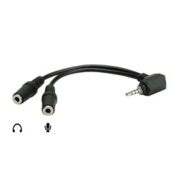 Audio redukcja, Jack (3.5mm) M 4-polowy - 2x Jack (3.5mm) F, 90°, 0.2 m, stereo, czarna, EOL