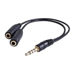 Audio redukcja, Jack (3.5mm) M 4-polowy - 2x Jack (3.5mm) F, 0.2 m, stereo, czarna, EOL