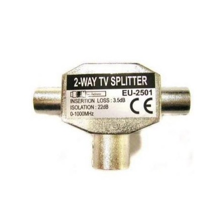 Antena rozgałęźnik, na 2 TV, Coax (9,5mm) F - 2x Coax (9.5mm) M, srebrna, metalowy