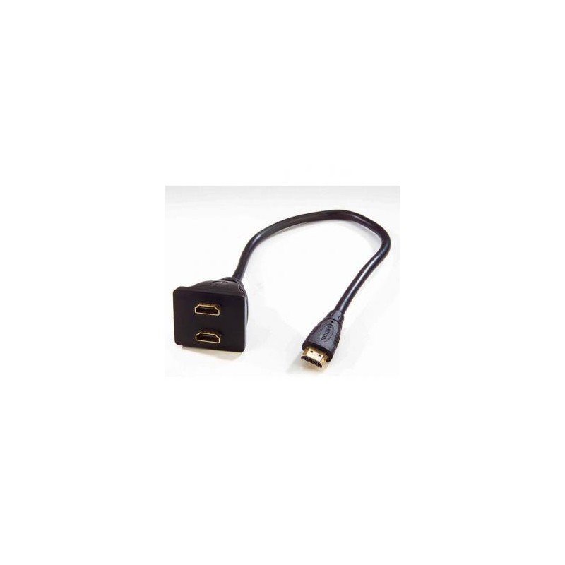 Video rozgałęziacz, HDMI M - 2x HDMI F, czarna, pozłacane złącza