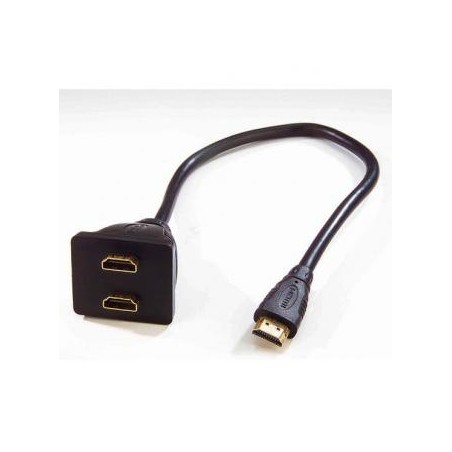 Video rozgałęziacz, HDMI M - 2x HDMI F, czarna, pozłacane złącza