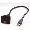 Video rozgałęziacz, HDMI M - 2x HDMI F, czarna, pozłacane złącza