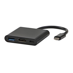 USB/Video Adapter  + HUB, DP Alt Mode, USB C (M) - HDMI F + USB C F (PD) + USB A F, czarny, All New box 4K2K@30Hz, USB Power Del