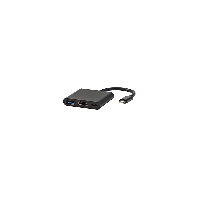 USB/Video Adapter  + HUB, DP Alt Mode, USB C (M) - HDMI F + USB C F (PD) + USB A F, czarny, All New box 4K2K@30Hz, USB Power Del