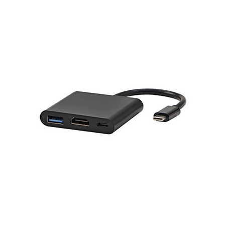 USB/Video Adapter  + HUB, DP Alt Mode, USB C (M) - HDMI F + USB C F (PD) + USB A F, czarny, All New box 4K2K@30Hz, USB Power Del