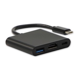 USB/Video Adapter  + HUB, DP Alt Mode, USB C (M) - HDMI F + USB C F (PD) + USB A F, czarny, All New box 4K2K@30Hz, USB Power Del