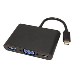 USB/Video Adapter  + HUB, DP Alt Mode, USB C (M) - VGA (D-sub) (F) + USB C (F) (PD) + USB A (F), czarny, plastic bag 2560x1600@6