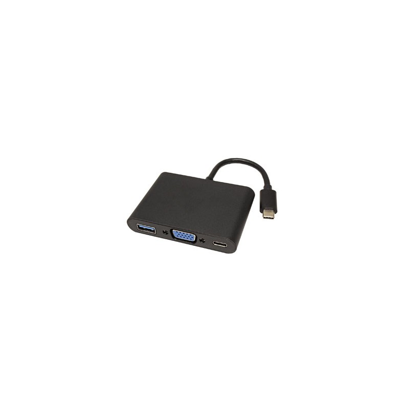 USB/Video Adapter  + HUB, DP Alt Mode, USB C (M) - VGA (D-sub) (F) + USB C (F) (PD) + USB A (F), czarny, plastic bag 2560x1600@6