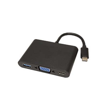 USB/Video Adapter  + HUB, DP Alt Mode, USB C (M) - VGA (D-sub) (F) + USB C (F) (PD) + USB A (F), czarny, plastic bag 2560x1600@6