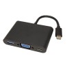 USB/Video Adapter  + HUB, DP Alt Mode, USB C (M) - VGA (D-sub) (F) + USB C (F) (PD) + USB A (F), czarny, plastic bag 2560x1600@6