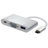 USB/Video Adapter  + HUB, DP Alt Mode, USB C (M) - VGA (D-sub) (F) + USB C (F) (PD) + USB A (F), srebrny, plastic bag 1920x1200@