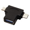 USB redukcja, (2.0), USB A F - microUSB (M) + USB C (M), czarna, plastic bag OTG