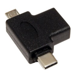 USB redukcja, (2.0), USB A F - microUSB (M) + USB C (M), czarna, plastic bag OTG