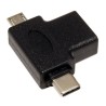 USB redukcja, (2.0), USB A F - microUSB (M) + USB C (M), czarna, plastic bag OTG