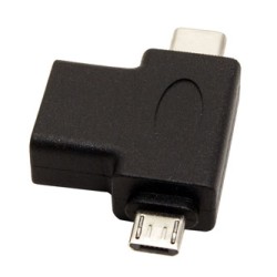 USB redukcja, (2.0), USB A F - microUSB (M) + USB C (M), czarna, plastic bag OTG