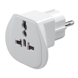 230V Adapter podróżny, CEE7 (widelec) - gniazdo, biały, do zagranicznego gniazda
