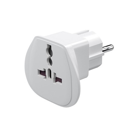 230V Adapter podróżny, CEE7 (widelec) - gniazdo, biały, do zagranicznego gniazda