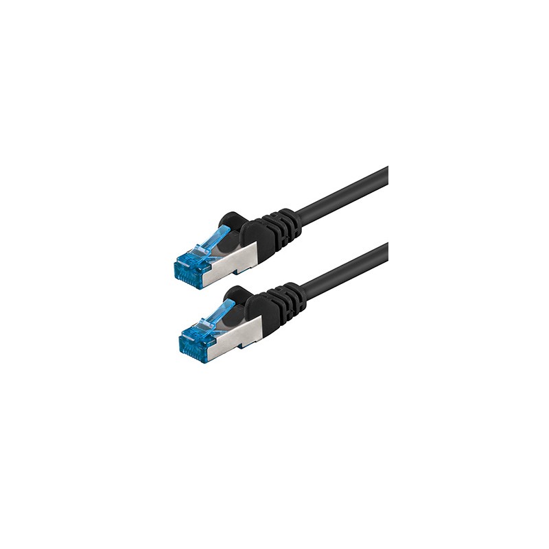 Przewód LAN S/FTP patchcord, Cat.6a, RJ45 M - RJ45 M, 50 m, podwójnie ekranowany, LSOH, czarny, 10 Gb/s economy