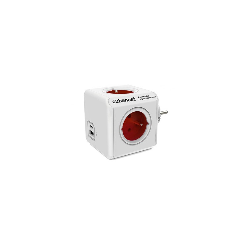 Cubenest - PowerCube, 0.1m, Original USB PD 20W, A+C, czerwona, POWERCUBE, 4 gniazda, USB A+C, Power Delivery 20W