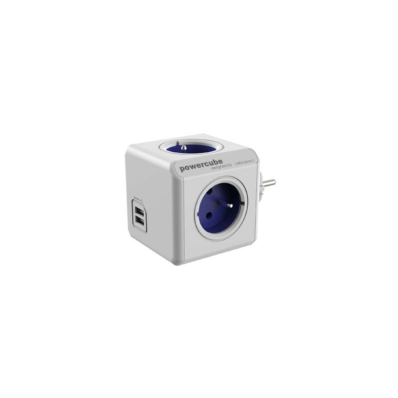 Listwa zasilająca 240V, CEE7 (widelec) - POWERCUBE, 0.1m, ORIGINAL USB, niebieska, POWERCUBE, 4 gniazdka + 2 porty USB