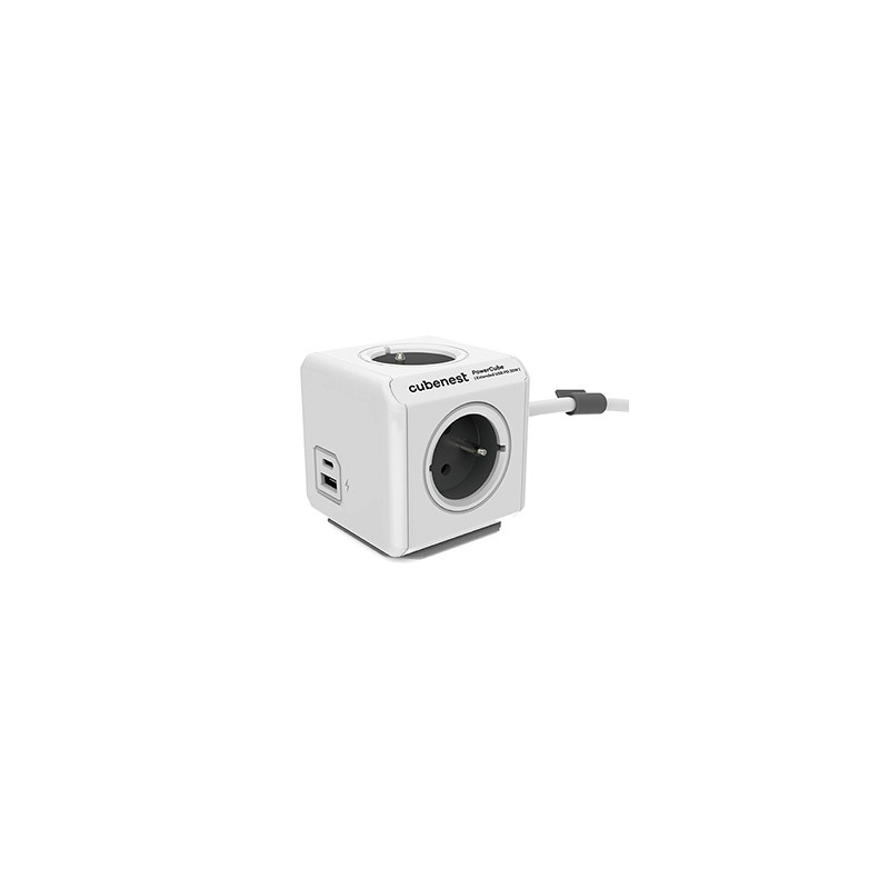 Cubenest - Powercube, 1.5m, Extended USB PD 20W, A+C, szara, POWERCUBE, 4 gniazda, USB A+C, Power Delivery 20W