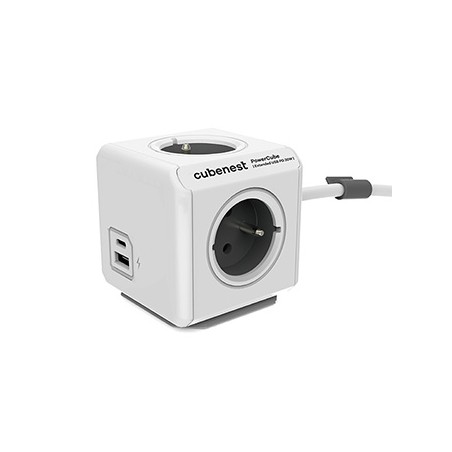 Cubenest - Powercube, 1.5m, Extended USB PD 20W, A+C, szara, POWERCUBE, 4 gniazda, USB A+C, Power Delivery 20W