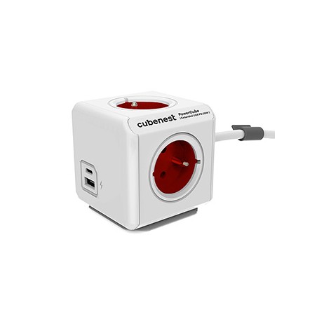 Cubenest - PowerCube, 1.5m, Extended USB PD 20W, A+C, czerwona, POWERCUBE, 4 gniazda, USB A+C, Power Delivery 20W