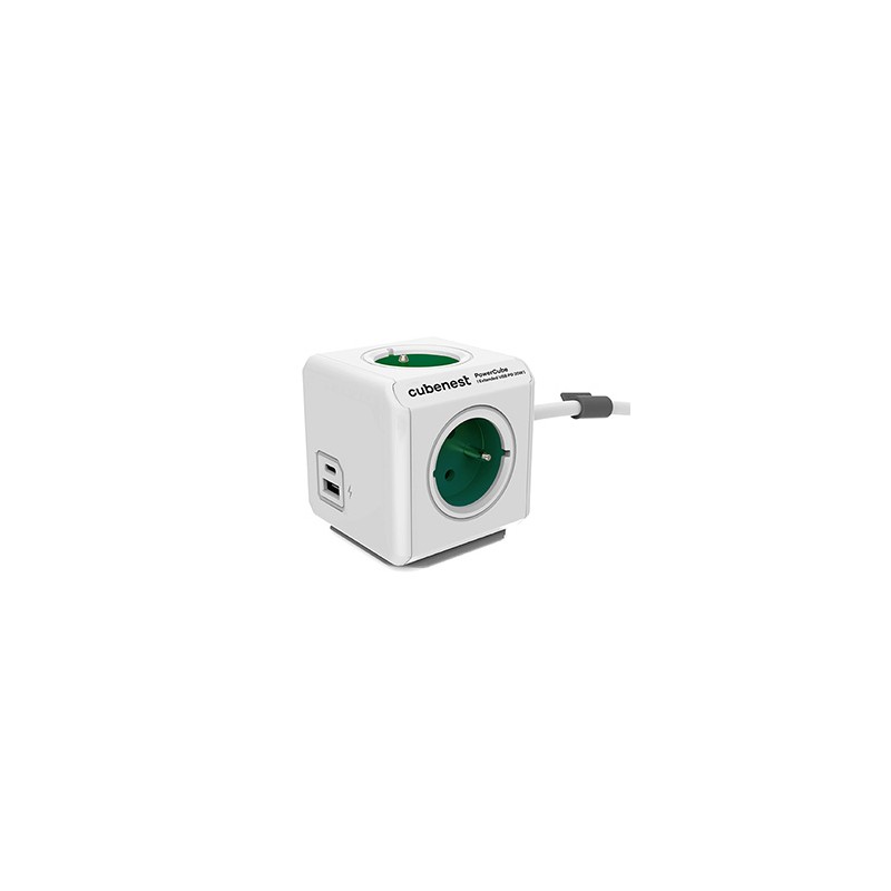 Cubenest - PowerCube, 1.5m, Extended USB PD20W, A+C, zielona, POWERCUBE, 4 gniazda, USB A+C, Power Delivery 20W