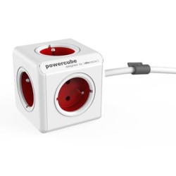 Kabel sieciowy 230V przedłużacz, CEE7 (widelec) - POWERCUBE, 3m, EXTENDED, czerwony, POWERCUBE, 5 gniazdek, zab. przed dziećmi, 