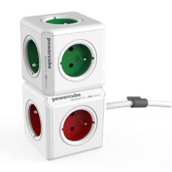 Kabel sieciowy 230V przedłużacz, CEE7 (widelec) - POWERCUBE, 3m, EXTENDED, czerwony, POWERCUBE, 5 gniazdek, zab. przed dziećmi, 