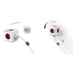 Kabel sieciowy 230V przedłużacz, CEE7 (widelec) - POWERCUBE, 3m, EXTENDED, czerwony, POWERCUBE, 5 gniazdek, zab. przed dziećmi, 