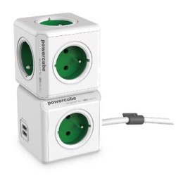 Kabel sieciowy 230V przedłużacz, CEE7 (widelec) - POWERCUBE, 3m, EXTENDED USB, szary, POWERCUBE, 4 gniazdka, zab. przed dziećmi