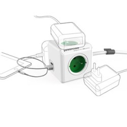 Kabel sieciowy 230V przedłużacz, CEE7 (widelec) - POWERCUBE, 3m, EXTENDED USB, szary, POWERCUBE, 4 gniazdka, zab. przed dziećmi
