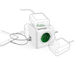 Listwa zasilająca 240V, CEE7 (widelec) - POWERCUBE, 0.1m, ORIGINAL USB, zielona, POWERCUBE, 4 gniazdka + 2 porty USB