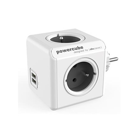 Listwa zasilająca 240V, CEE7 (widelec) - POWERCUBE, 0.1m, ORIGINAL USB, szara, POWERCUBE, 4 gniazdka + 2 porty USB