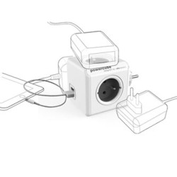 Listwa zasilająca 240V, CEE7 (widelec) - POWERCUBE, 0.1m, ORIGINAL USB, szara, POWERCUBE, 4 gniazdka + 2 porty USB