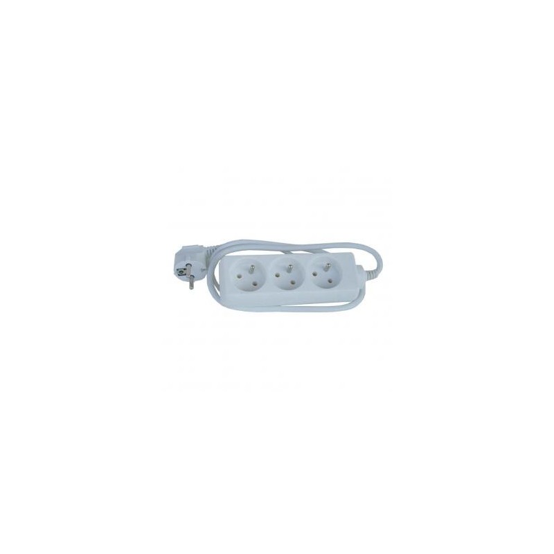 Kabel sieciowy 230V przedłużacz, CEE7 (widelec) - gniazdo 3x, 2m, VDE approved, biała