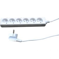 Kabel sieciowy 230V przedłużacz, CEE7 (widelec) - gniazdo 6x, 5m, VDE approved, biały