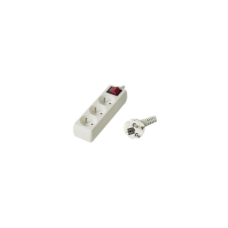 Kabel sieciowy 230V przedłużacz, CEE7 (widelec) - gniazdo 3x, 7m, biała, z wyłącznikiem