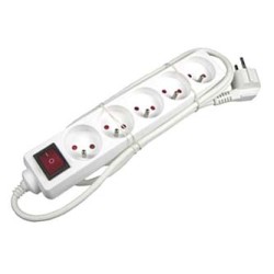 Kabel sieciowy 230V przedłużacz, CEE7 (widelec) - gniazdo 5x, 10m, VDE approved, biała, z wyłącznikiem, EOL