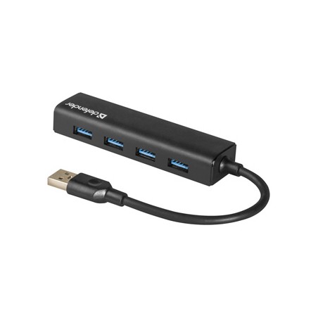 USB (3.0) HUB 4-port, Quadro Express, czarny, Defender, kompaktowy