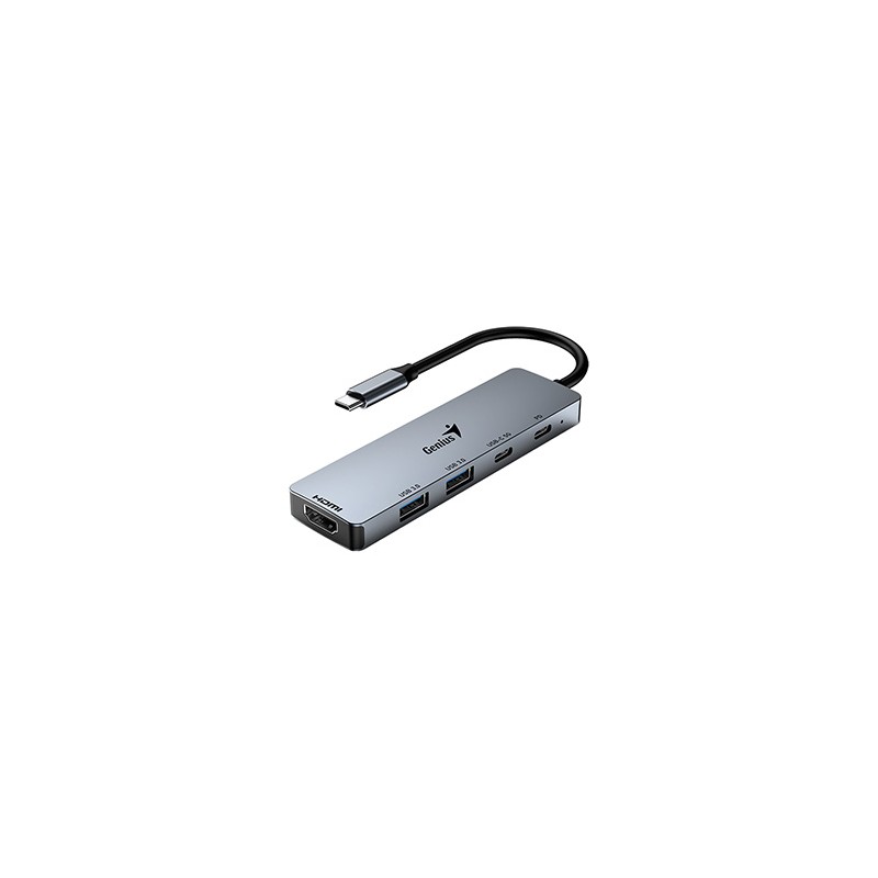 USB (3.0) hub 5-port, UH-500, szary, Genius, 2x USB 3.0,1x HDMI,2x USB-C,Power Delivery 100W