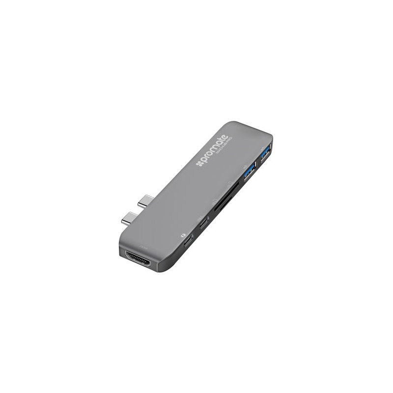 USB (3.1), USB typ C hub 7-port, MacHub-Pro, szary, Promate, USB 3.1, USB 3.0, Thunderbolt 3,TF, SD, HDMI, EOL