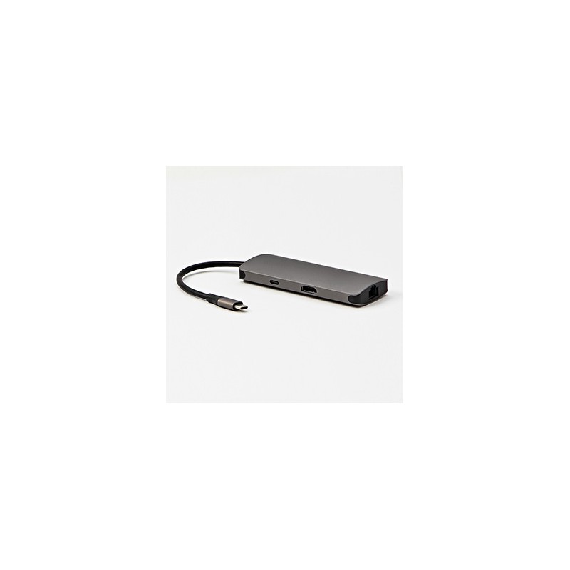 USB 3.1 Type-C Stacja dokująca szara, All New, HDMI, RJ45, microSD, USB C (PD), 2x USB3.0