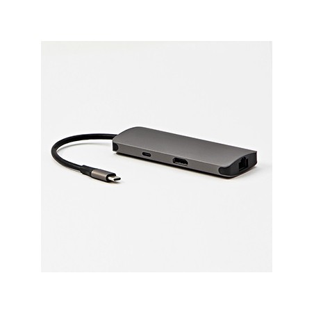 USB 3.1 Type-C Stacja dokująca szara, All New, HDMI, RJ45, microSD, USB C (PD), 2x USB3.0